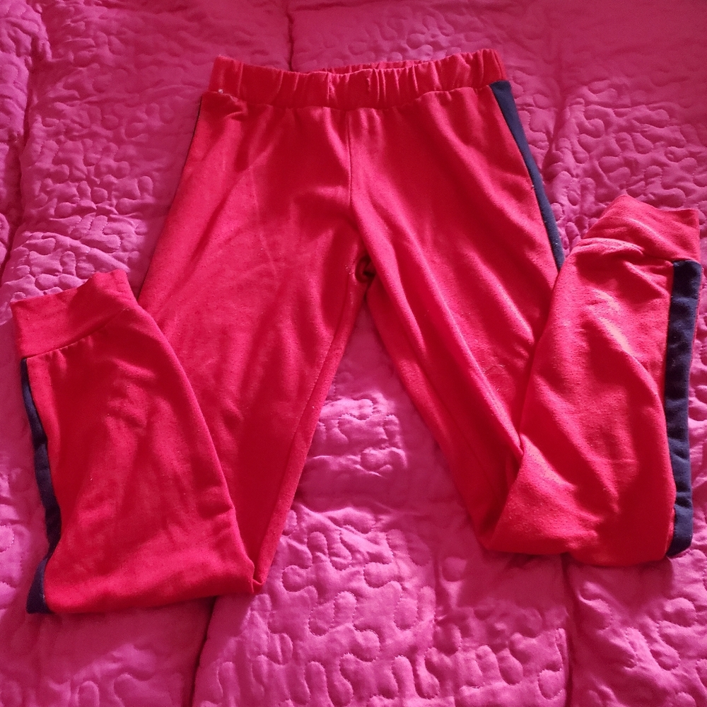 Heart Hips Red Sweat Pants with Navy Stripes